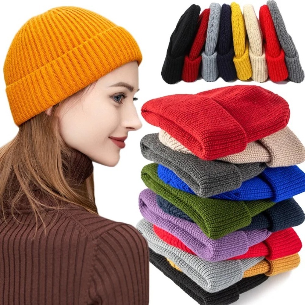Beanie Cuffed Knit - Autumn Winter Unisex Solid Color Cuffed